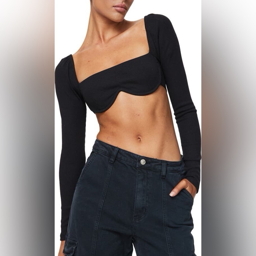 Princess Polly Ribbed Long Sleeve Crop Top